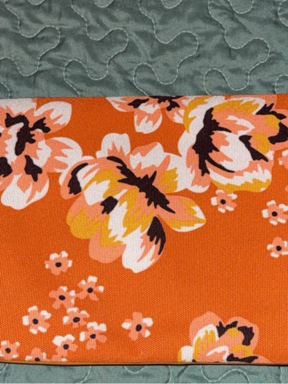 Orange Floral Fold-Over Clutch with Gold Zipper